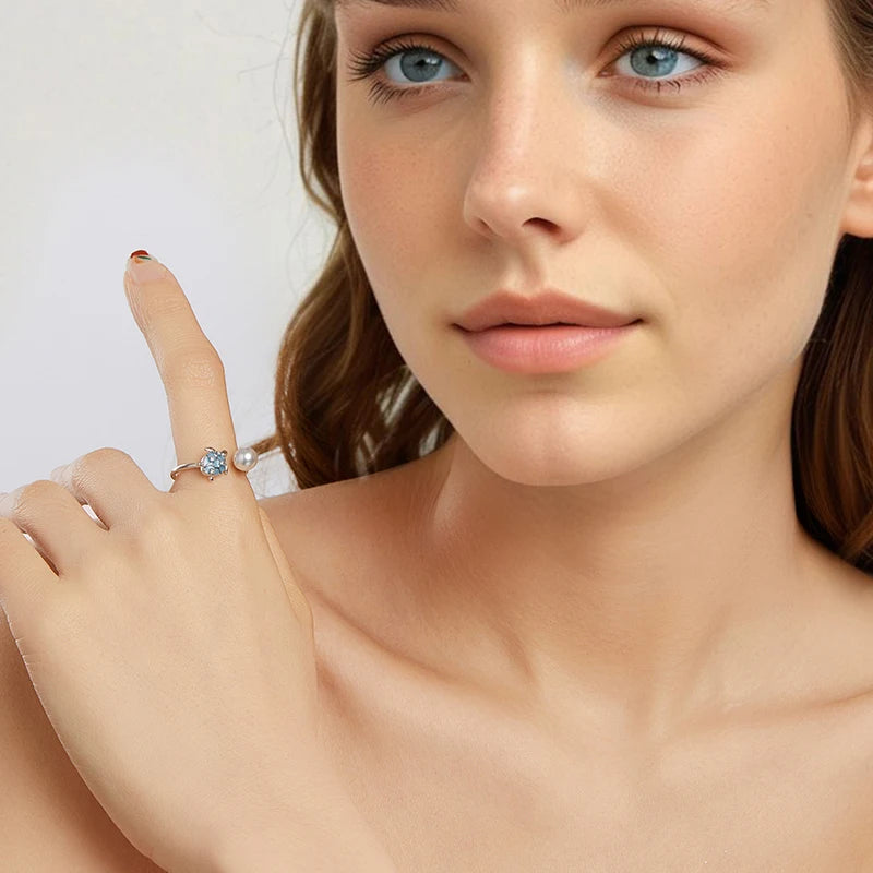 Bague Ajustable Tortue de Mer et Perle Coquillage en Argent 925