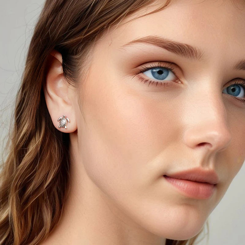 Boucles d'Oreilles Puces Tortue de Mer en Argent 925