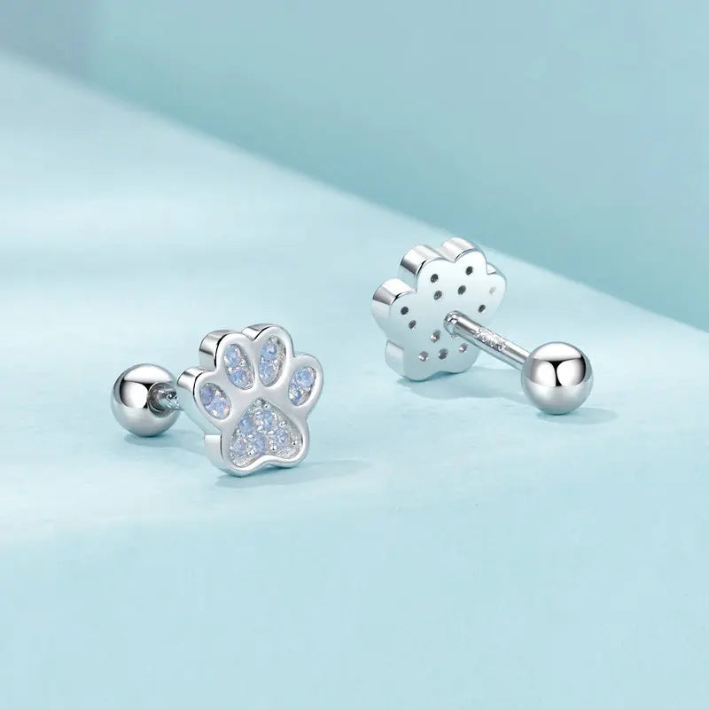Boucles d'Oreilles Puces Traversantes Patte d'Animal en Argent 925