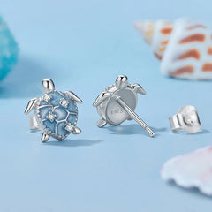 Boucles d'Oreilles Puces Tortue de Mer en Argent 925