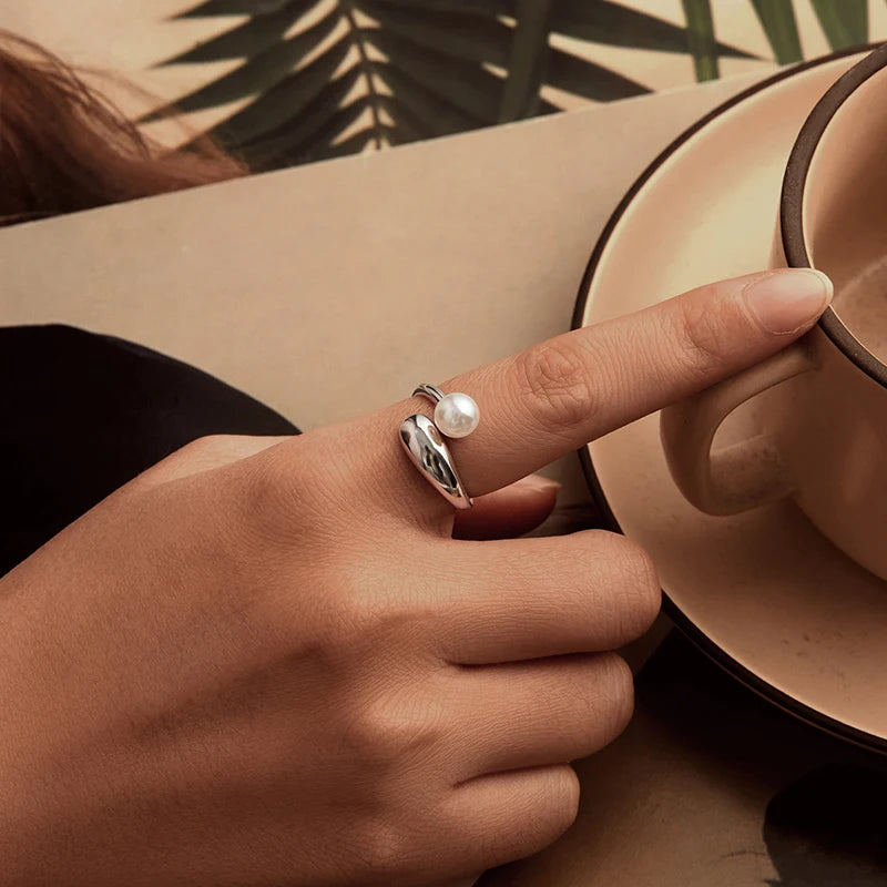 Bague Ajustable Perle Coquillage en Argent 925