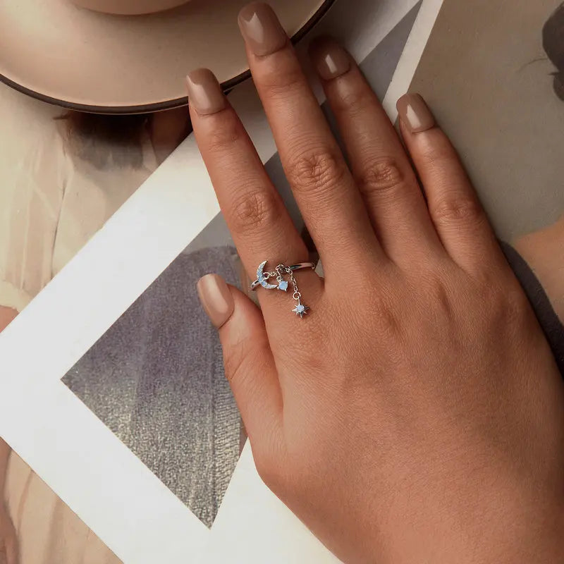 Bague Chaîne Étoile et Lune en Argent 925