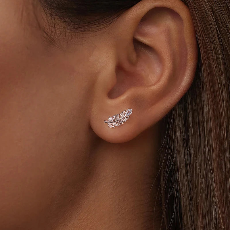 Boucles d'Oreilles Puces Plume de Givre en Argent 925