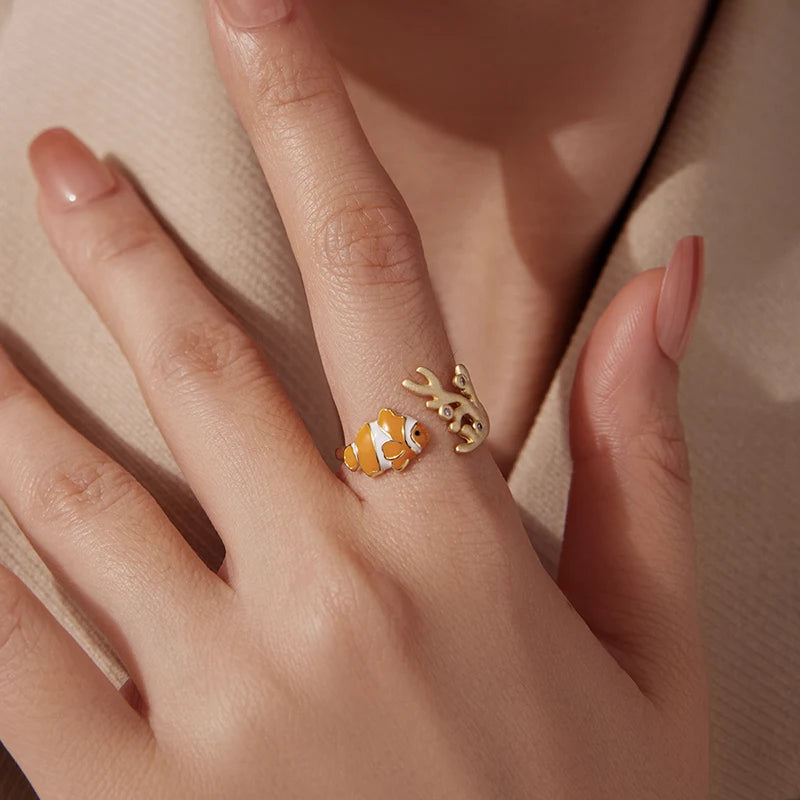 Bague Ajustable Poisson-Clown en Argent 925
