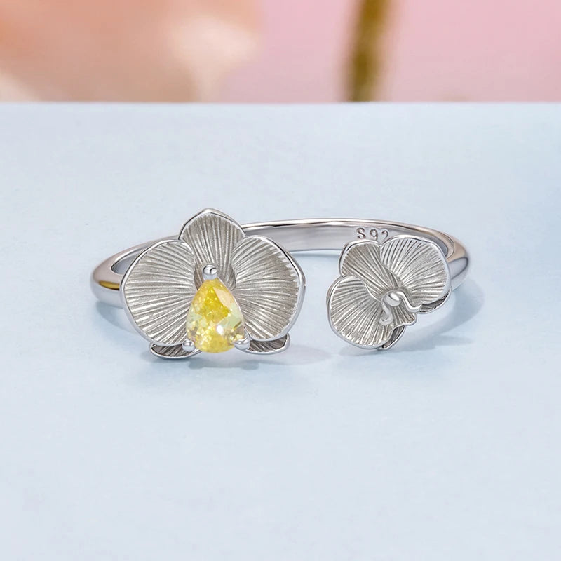 Bague Ajustable Orchidée Phalaenopsis en Argent 925