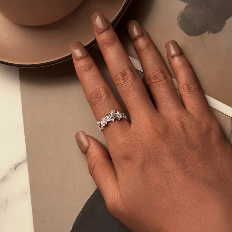 Bague Papillon et Fleur de Cerisier en Argent 925