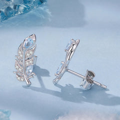 Boucles d'Oreilles Puces Plume de Givre en Argent 925
