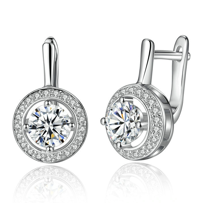 Boucles d’Oreilles Pendentif Brillants en argent 925 plaqué or blanc avec zircons blancs