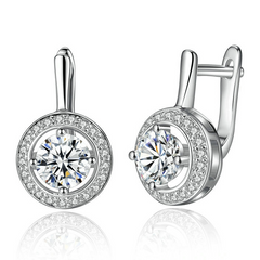Boucles d’Oreilles Pendentif Brillants en argent 925 plaqué or blanc avec zircons blancs