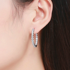 Boucles d’Oreilles Créoles Brillants en argent 925 plaqué or blanc avec zircons blancs - Photo 2