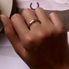 Bague Feuilles Vertes en argent 925 plaqué or blanc ajustable émaillé à la main - Photo 2