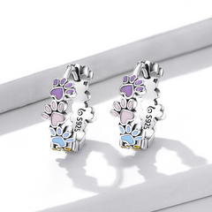Boucles d’Oreilles Créoles Pattes en argent 925 plaqué or blanc émaillé à la main - Photo 3
