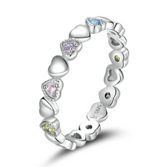 Bague Petits Coeurs en argent 925 plaqué or blanc avec zircons colorés - Photo 3