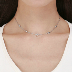 Collier Lune et Étoile en argent 925 plaqué or blanc ajustable avec zircons blancs - Photo 2