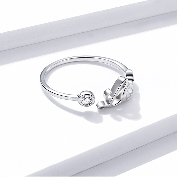 Bague Amour en argent 925 plaqué or blanc ajustable avec zircons blancs - Photo 5