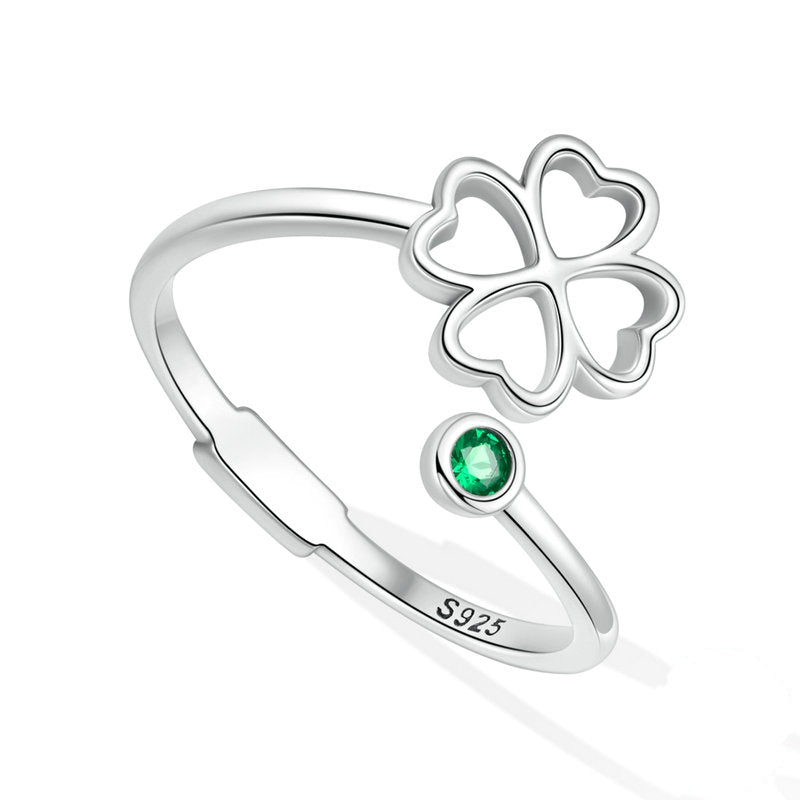 Bague Trèfle à Quatre Feuilles en argent 925 plaqué or blanc ajustable avec zircon vert - Photo 5