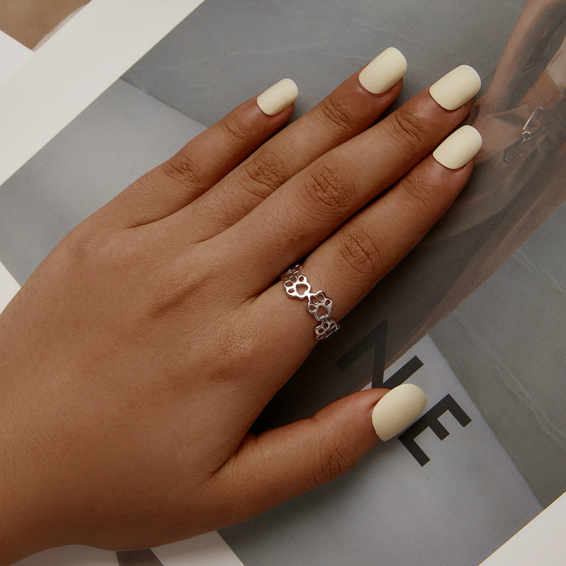 Bague Pattes en argent 925 plaqué or blanc ajustable - Photo 2