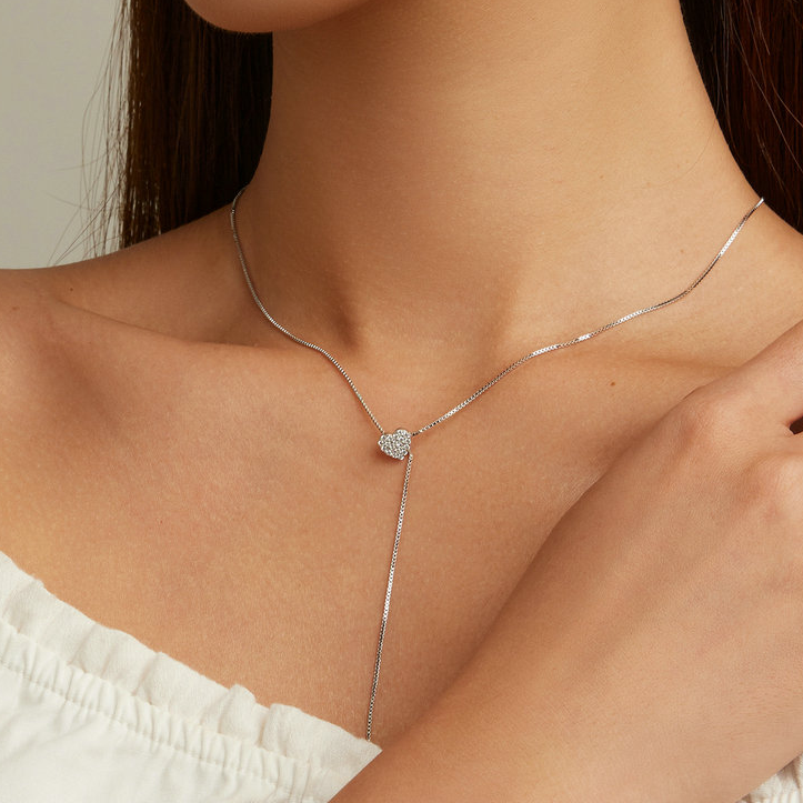 Collier Coeur en argent 925 plaqué or blanc ajustable avec zircons blancs - Photo 2