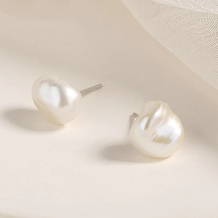 Boucles d’Oreilles Perles Baroques Puces en Argent Sterling 925 plaqué or blanc - Photo 2
