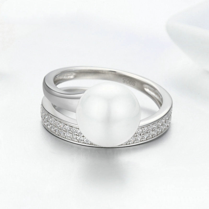 Bague Perle Brillante en argent 925 plaqué or blanc ajustable avec zircons blancs - Photo 4