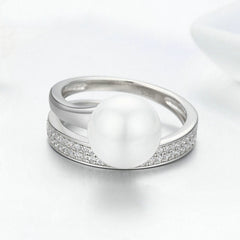 Bague Perle Brillante en argent 925 plaqué or blanc ajustable avec zircons blancs - Photo 4