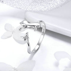 Bague Chat avec Papillon en argent 925 plaqué or blanc ajustable - Photo 3