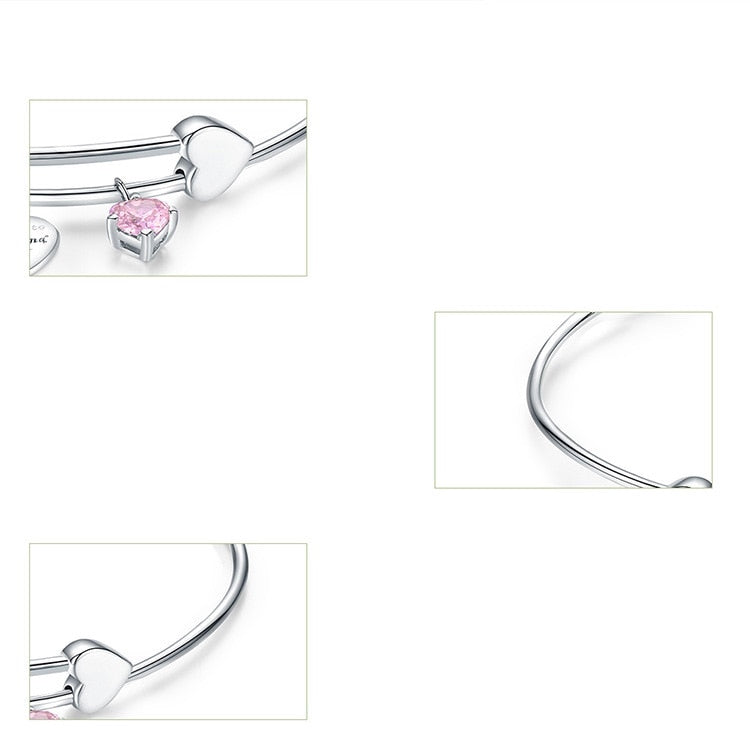 Bracelet Coeurs jonc en argent 925 plaqué or blanc - Photo 5