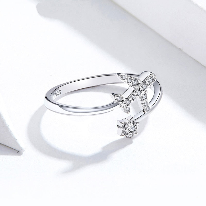 Bague Avion Brillant en argent 925 plaqué or blanc ajustable avec zircons blancs - Photo 5
