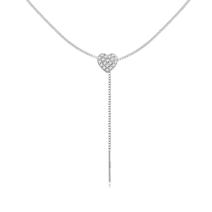 Collier Coeur en argent 925 plaqué or blanc ajustable avec zircons blancs