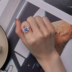 Bague Fleur de Lotus en argent 925 plaqué or blanc ajustable émaillé à la main - Photo 2