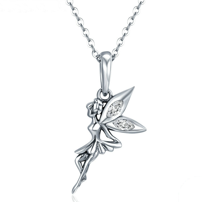 Collier Fée en argent 925 plaqué or blanc ajustable avec zircons blancs