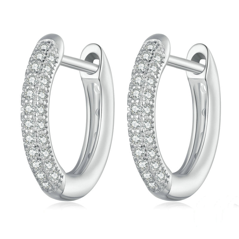 Boucles d’Oreilles Créoles Brillantes en argent 925 plaqué or blanc avec zircons blancs