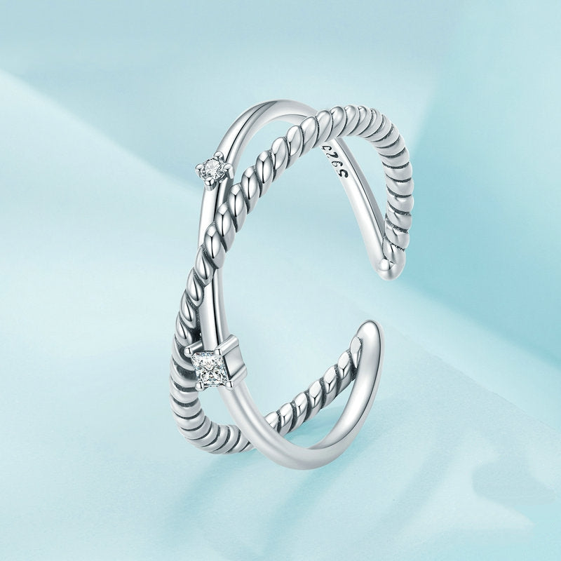 Bague Croisée X en argent 925 plaqué or blanc ajustable avec zircons blancs - Photo 3