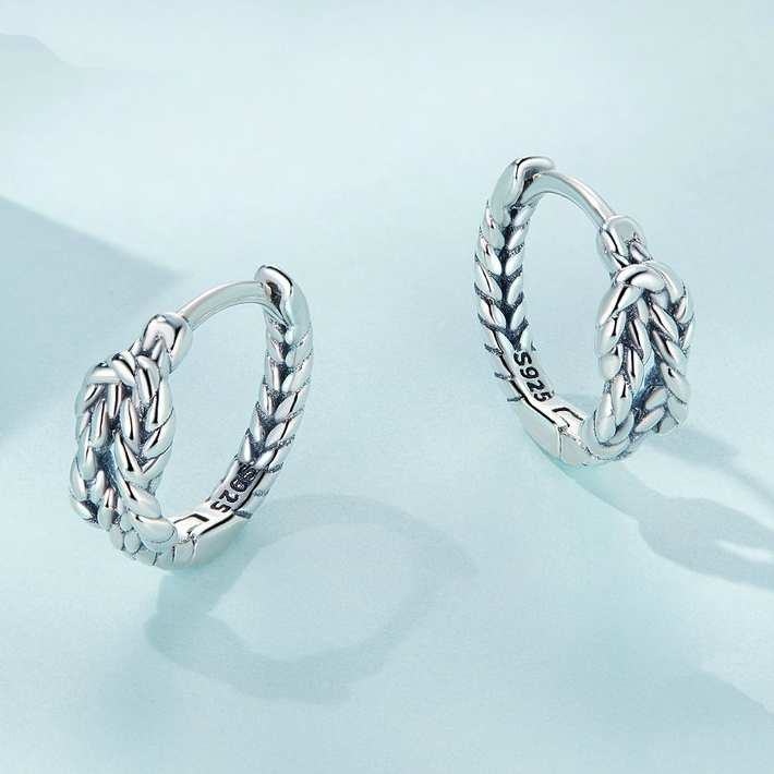 Boucles d’Oreilles Créoles Noeud Infini Argent Sterling 925 plaqué or blanc - Photo 4