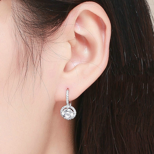 Boucles d’Oreilles Pendentif Brillants en argent 925 plaqué or blanc avec zircons blancs - Photo 2