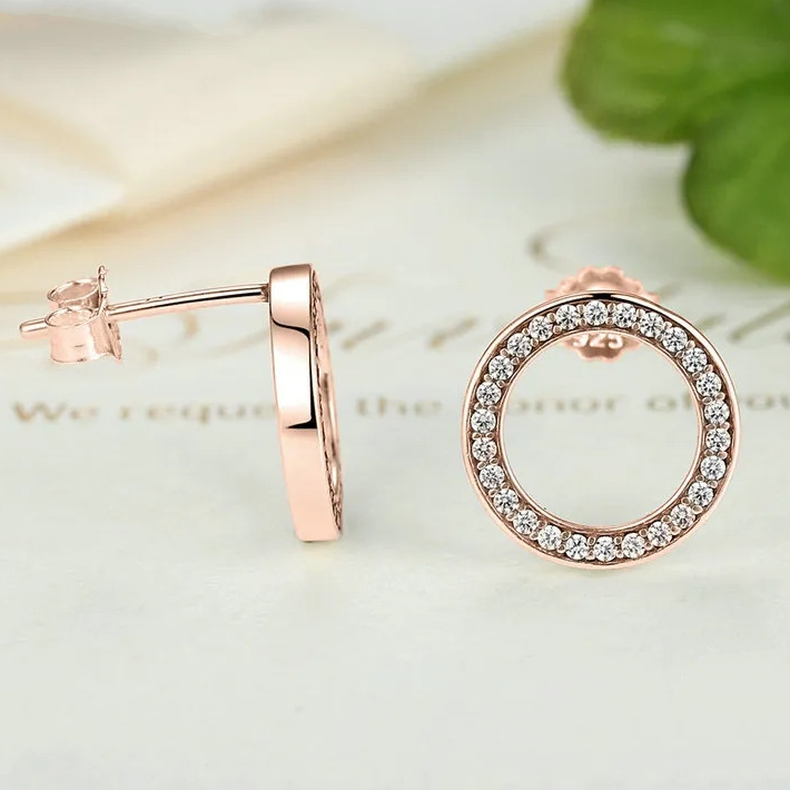 Boucles d’Oreilles Cercle Lumineux en argent 925 plaqué or rose avec zircons blancs - Photo 4