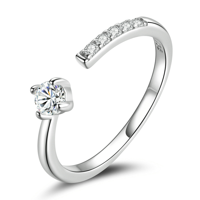 Bague Solitaire en argent 925 plaqué or blanc ajustable avec zircons blancs