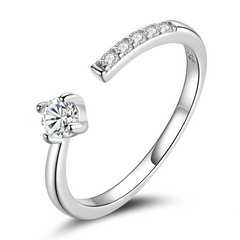Bague Solitaire en argent 925 plaqué or blanc ajustable avec zircons blancs
