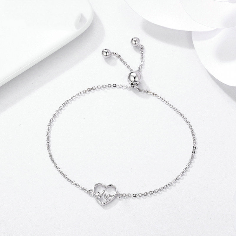 Bracelet Coeur ECG en argent 925 plaqué or blanc ajustable - Photo 4