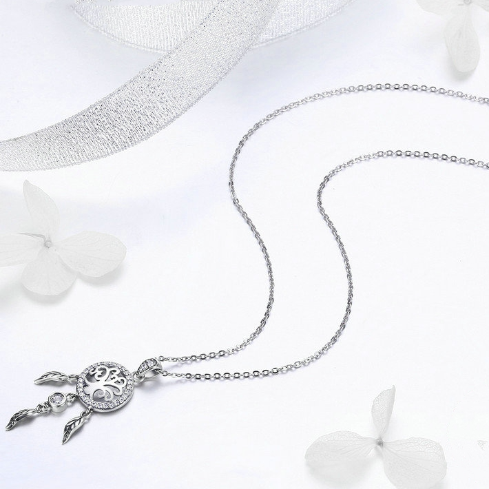 Collier Attrape-Rêves avec Arbre de Vie Argent Sterling 925 plaqué or blanc avec zircons blancs - Photo 3
