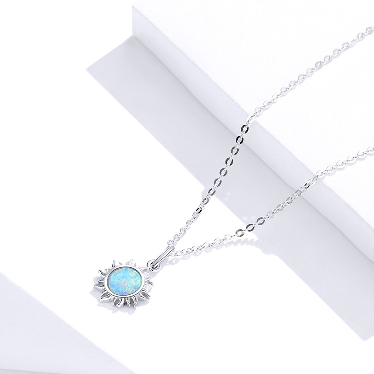 Collier Soleil en argent 925 plaqué or blanc ajustable avec opale - Photo 4