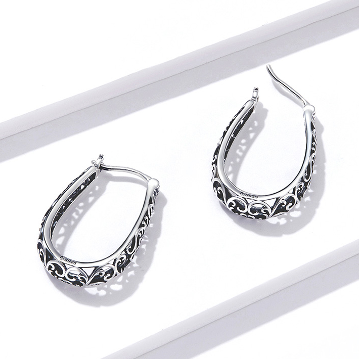 Boucles d’Oreilles Créoles Ancienne en argent 925 plaqué or blanc - Photo 5