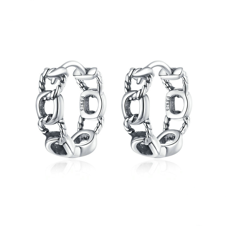 Boucles d’Oreilles Créoles Chaîne en argent 925 plaqué or blanc