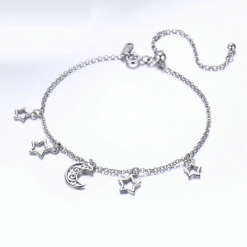 Bracelet Lune et Étoiles en argent 925 plaqué or blanc ajustable - Photo 5