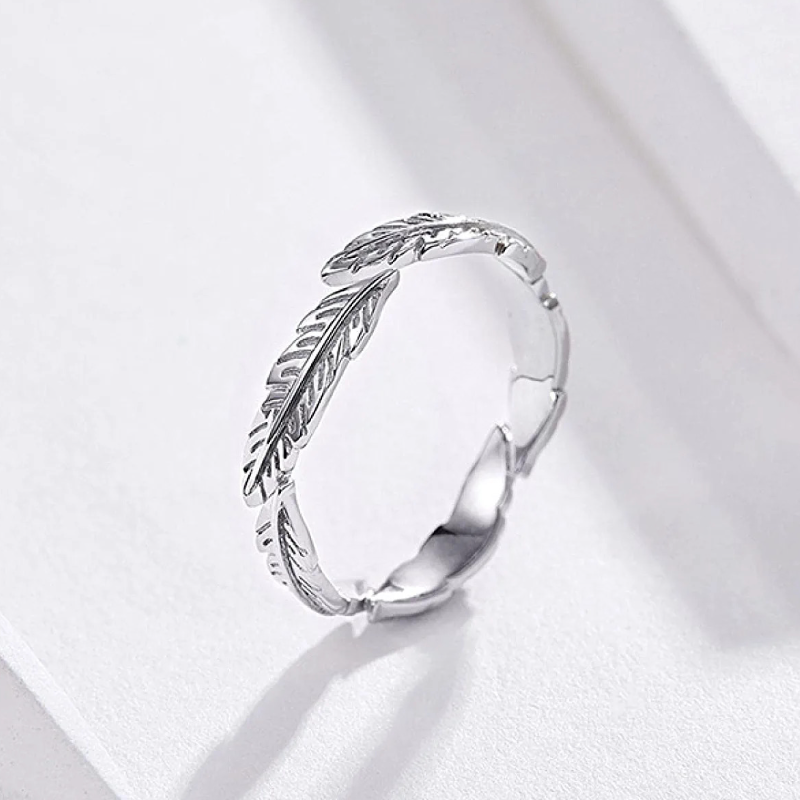 Bague Plumes en argent 925 plaqué or blanc ajustable - Photo 3