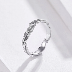 Bague Plumes en argent 925 plaqué or blanc ajustable - Photo 3
