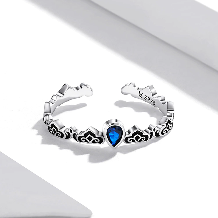 Bague Goutte Bleue en argent 925 plaqué or blanc ajustable aver zircon bleu - Photo 3
