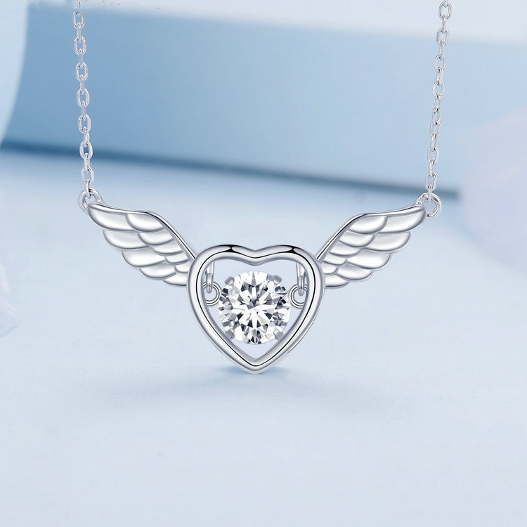Collier Coeur Ailé en argent 925 plaqué or blanc ajustable avec zircon blanc - Photo 3