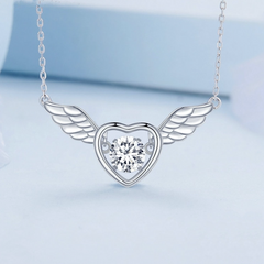 Collier Coeur Ailé en argent 925 plaqué or blanc ajustable avec zircon blanc - Photo 3