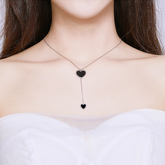 Collier Coeurs Noirs en argent 925 plaqué or blanc ajustable avec coeurs émaillés noirs - Photo 2